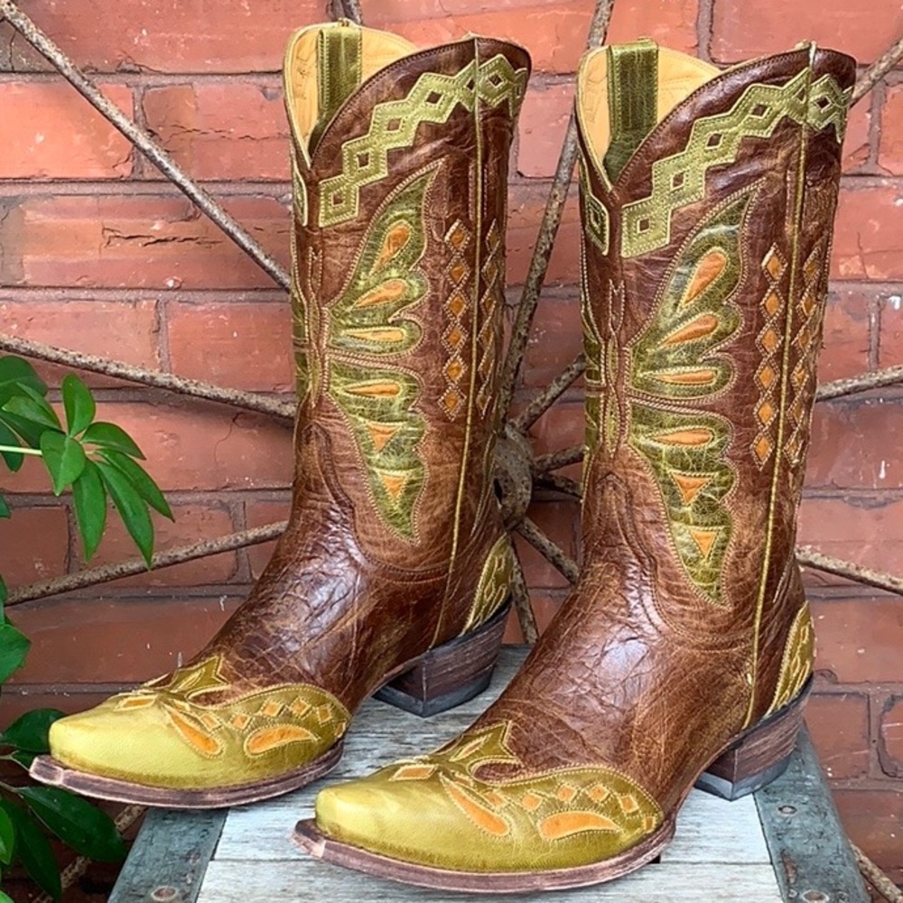 OLD GRINGO MONARCA Butterfly Inlay Snip Boots 7.5